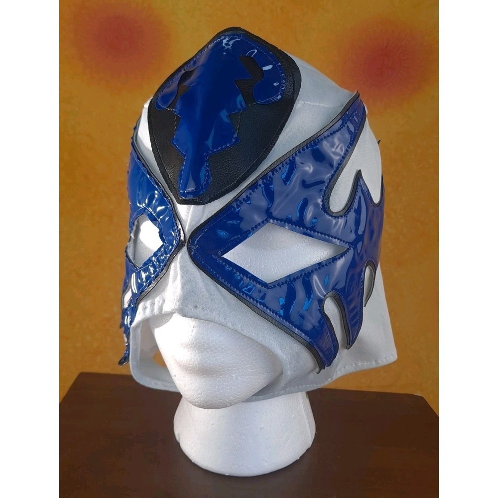 ATLANTIS Childs Lucha Libre Wrestling Mask White With Blue Trim